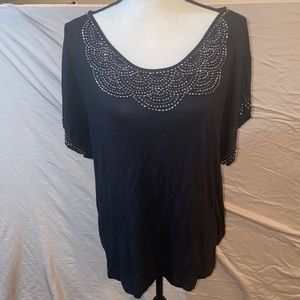 Forever 21 Women’s Black Short Sleeve T-Shirt with Silver Beading Size L